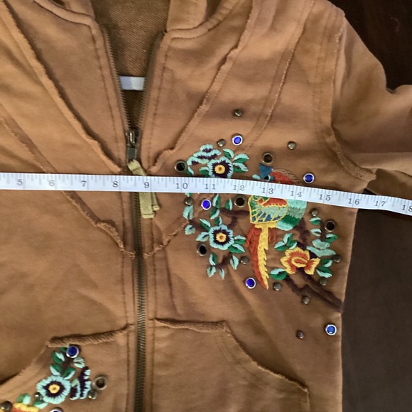 Miss Me‎ Brown Hoodie & Flare Pants Set Parrot Embroidery Y2K Aesthetic - Picture 12 of 14